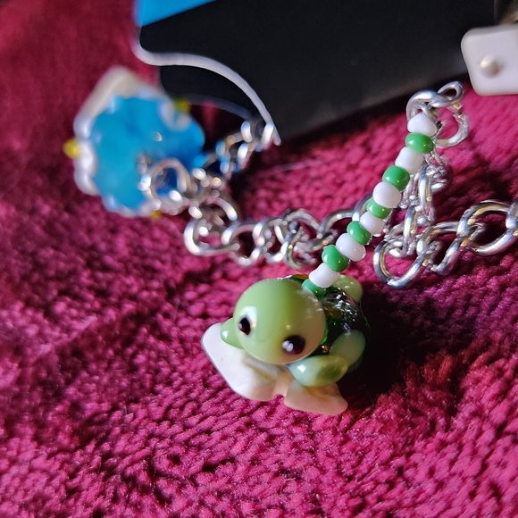 Turtle Charm Bracelet with Floral Accents - Picture 2 of 4
